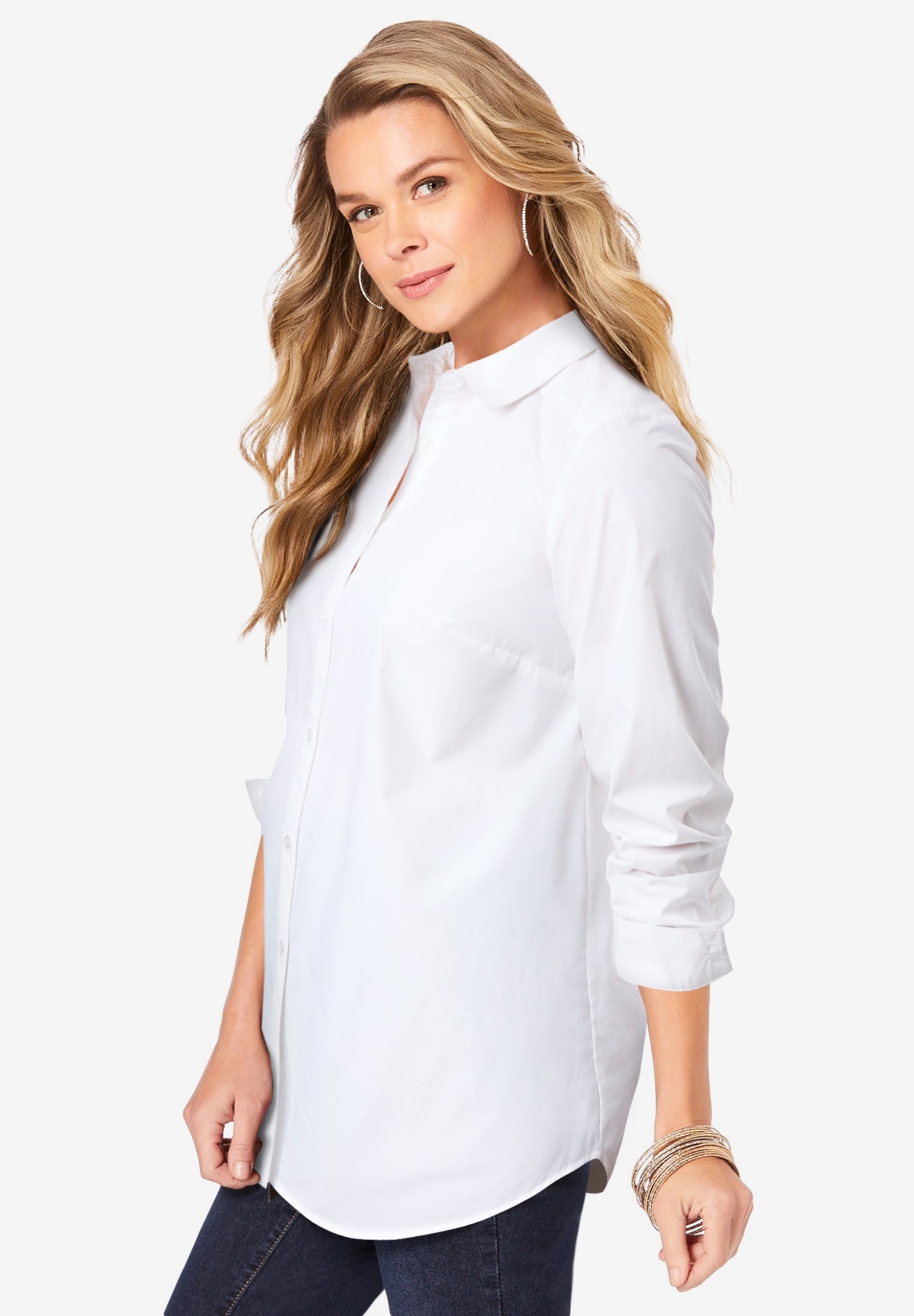 Plus Size Kate Long Sleeve Easy Cotton-Blend Button-Front Shirt image number 2