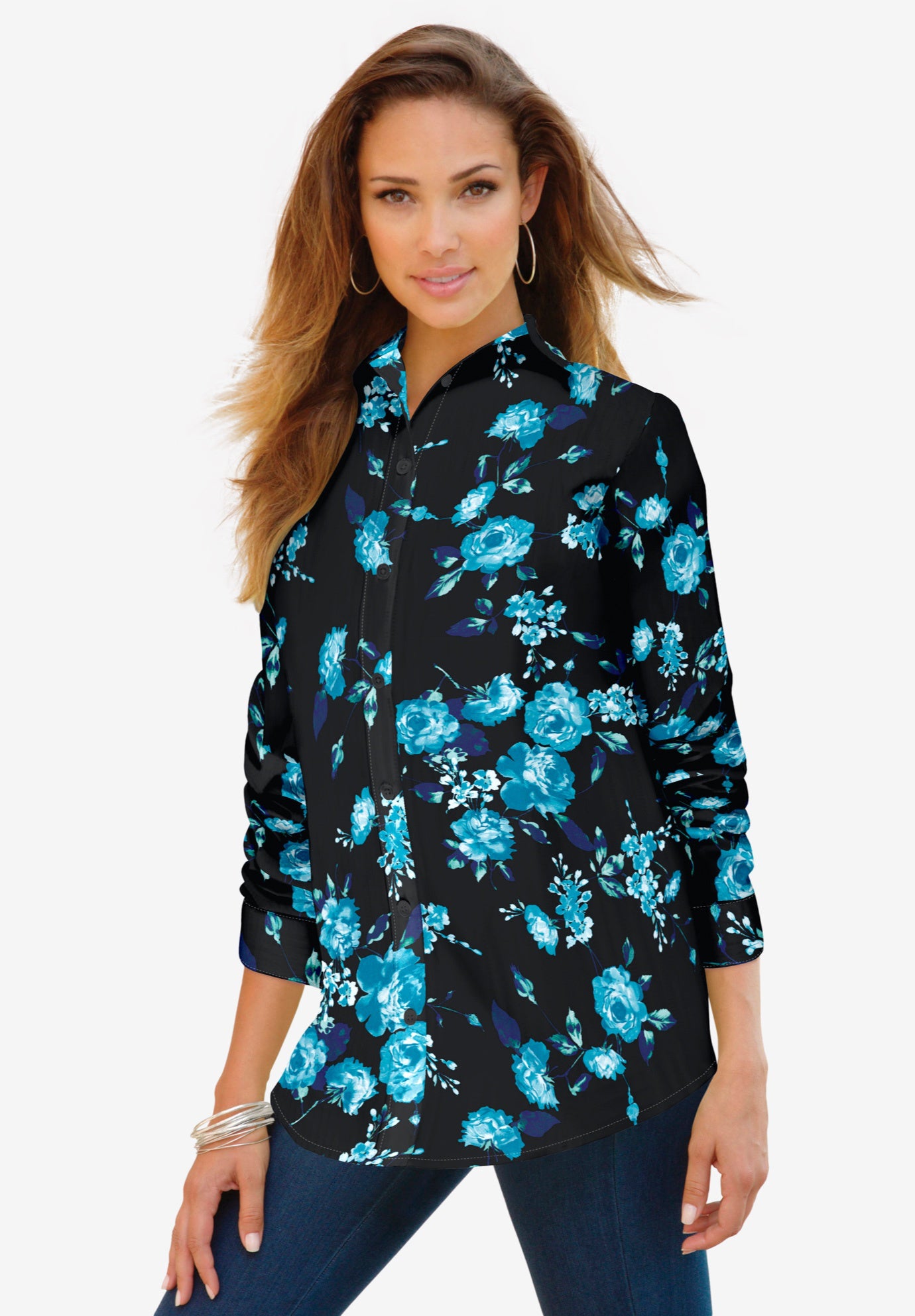 Plus Size Kate Long Sleeve Easy Cotton-Blend Button-Front Shirt image number 0