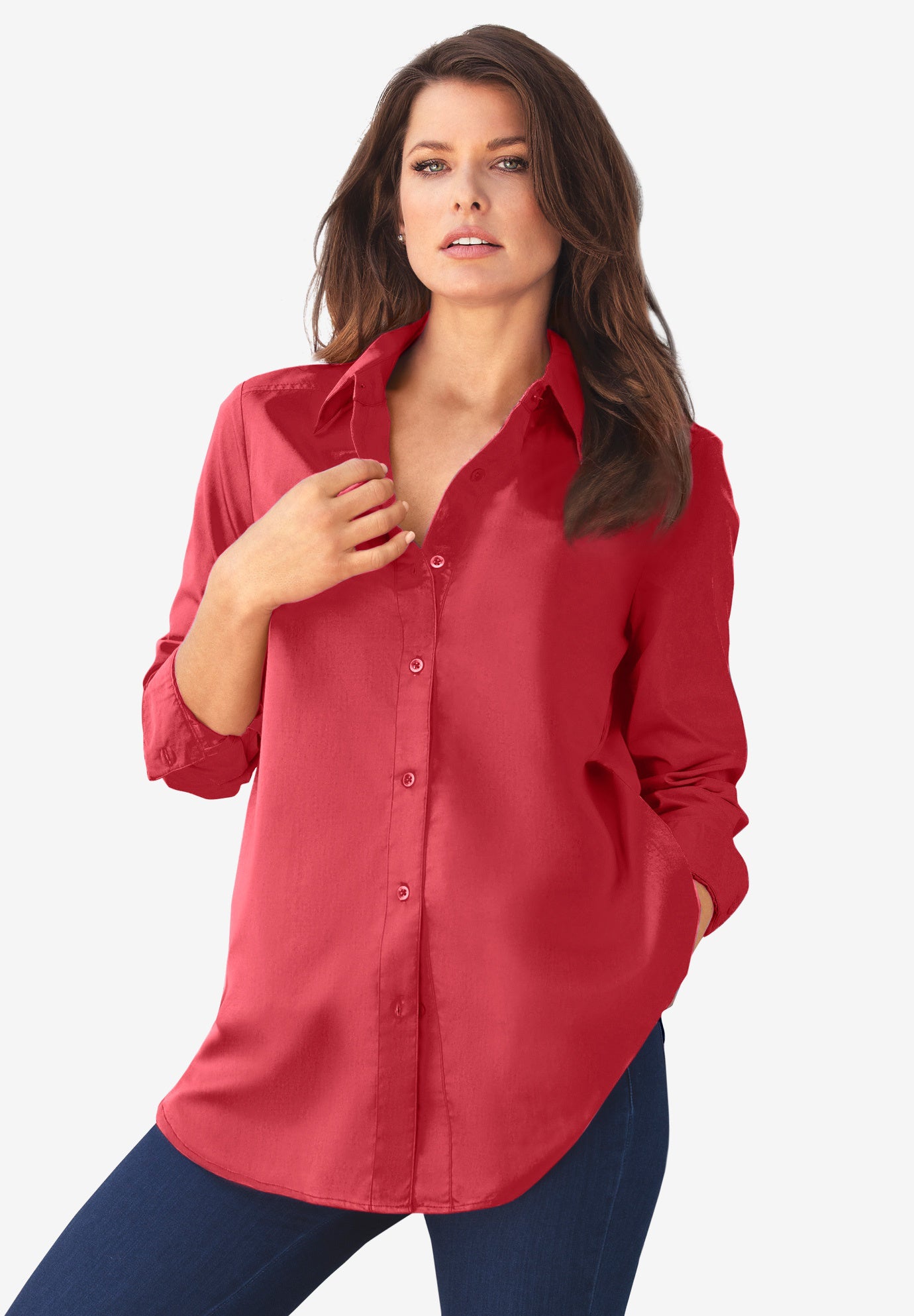 Plus Size Kate Long Sleeve Easy Cotton-Blend Button-Front Shirt image number 0