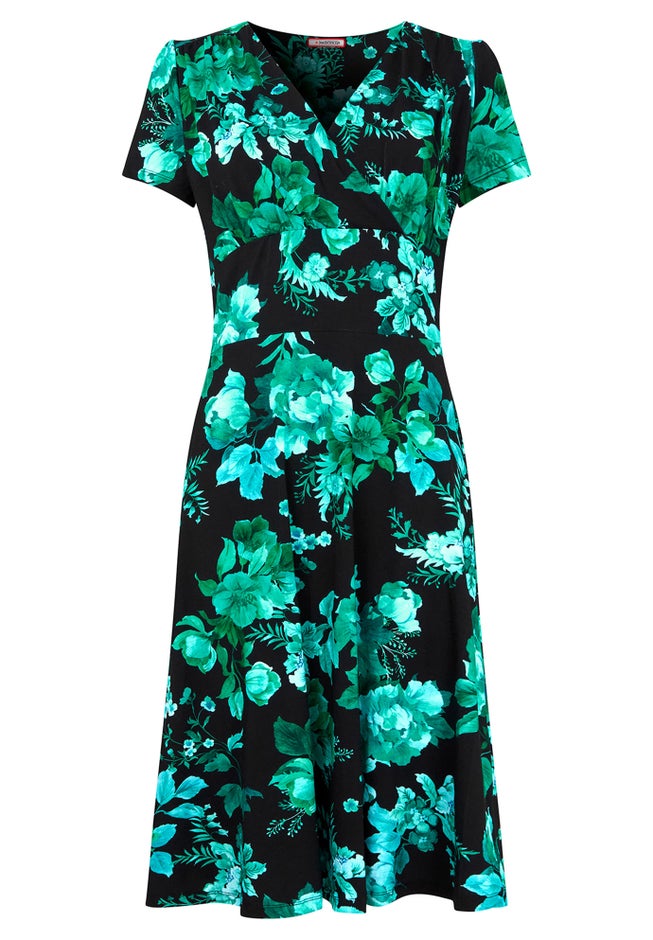 Stretch Knit Faux Wrap Dress image number null