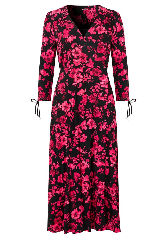 Stretch Knit Faux Wrap Midi Dress image number null