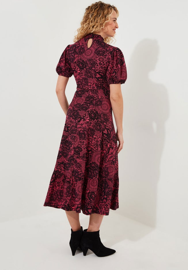 Stretch Knit Mockneck Midi Dress image number null