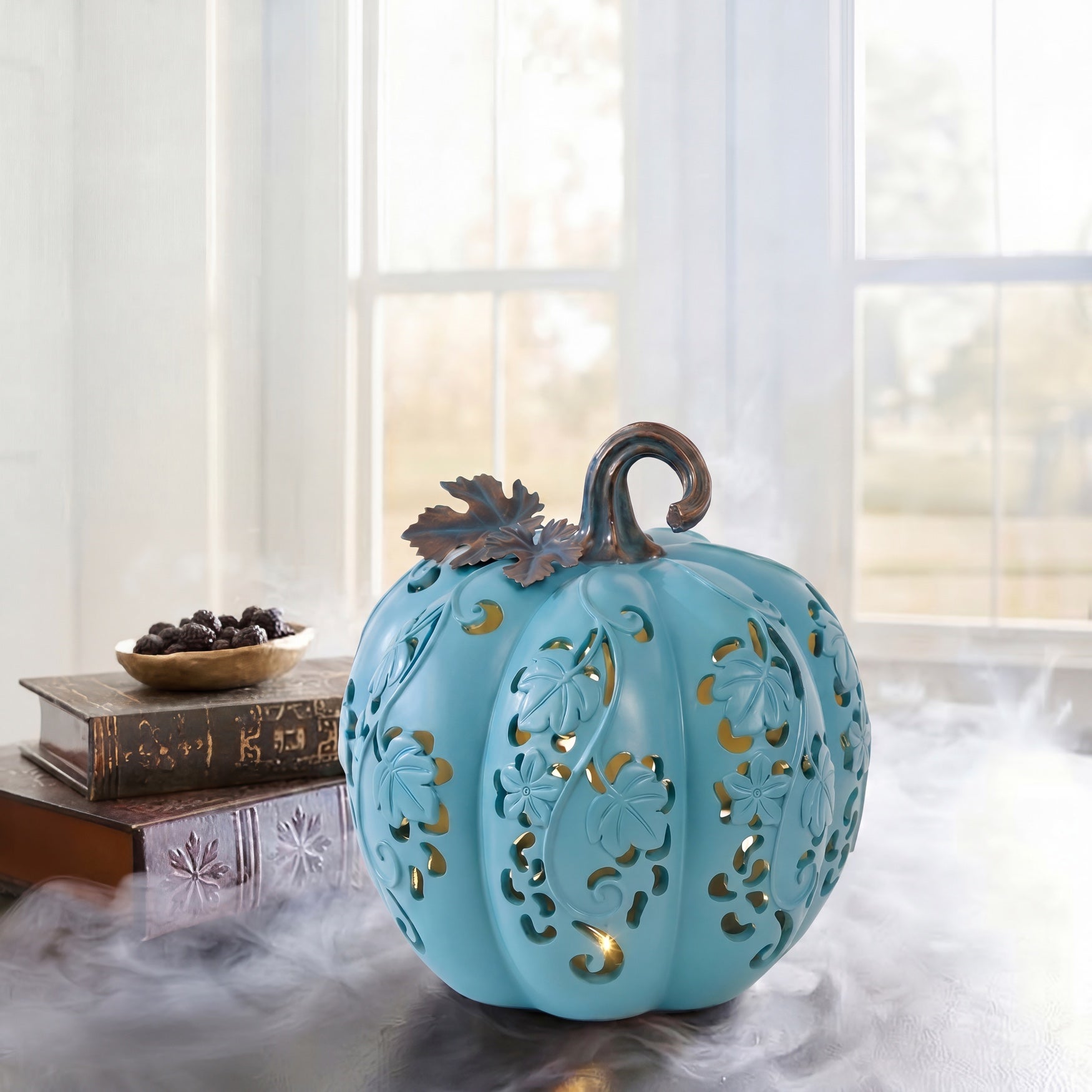 Pre-Lit Carved Resin Pumpkin image number 0
