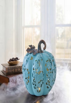 Pre-Lit Carved Resin Pumpkin