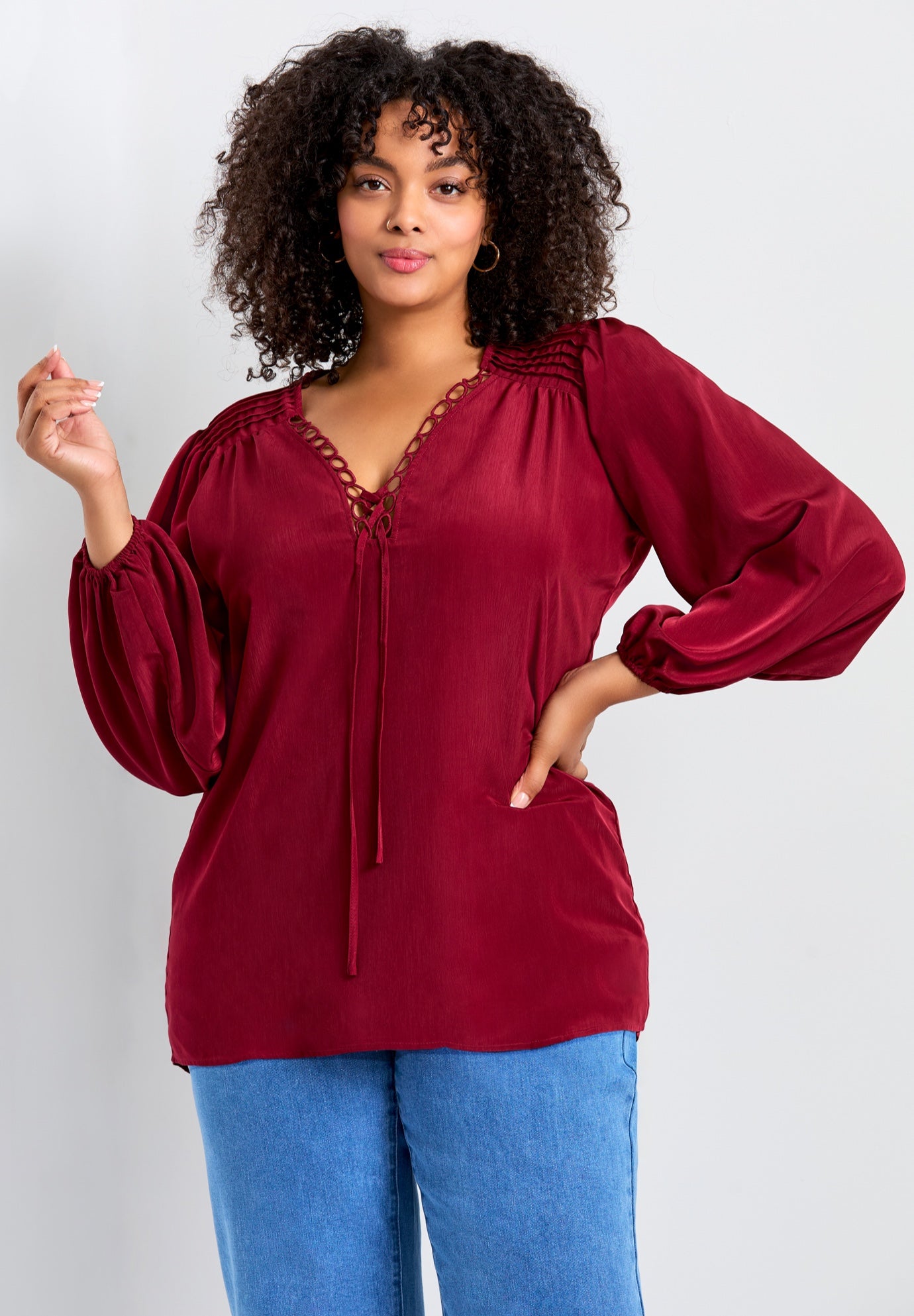 Scallop Trim Peasant Blouse image number 0