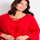 V-Neck Lace-Up Bell Sleeve Tunic image number null