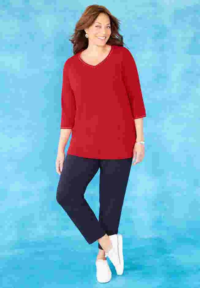 Suprema® Studio 3/4 Sleeve Studded V-Neck Tee image number 1