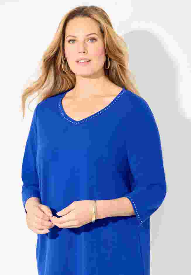 Suprema® Studio 3/4 Sleeve Studded V-Neck Tee image number 2
