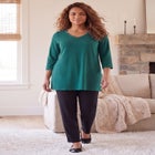 Suprema&reg; Studio 3/4 Sleeve Studded V-Neck Tee image number 0