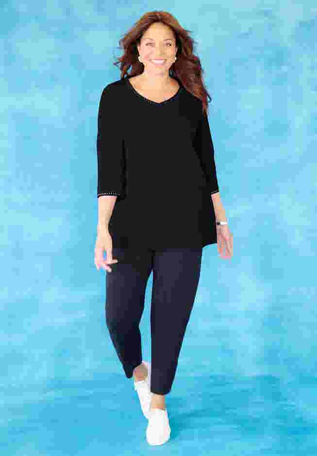 Suprema® Studio 3/4 Sleeve Studded V-Neck Tee image number 0