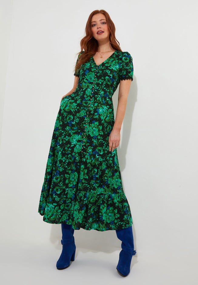 V-Neck Tiered Midi Dress image number 2