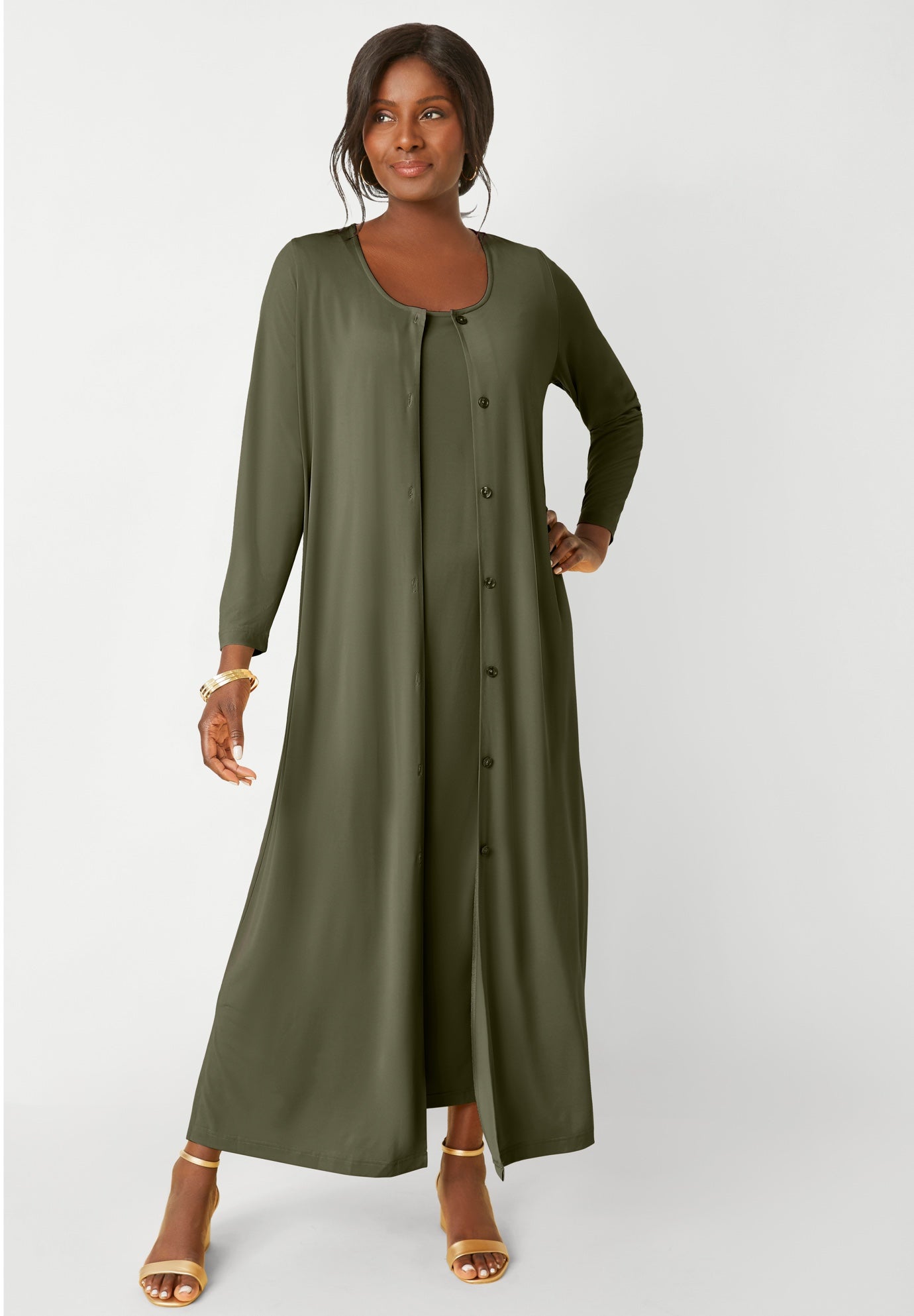 2-Piece Stretch Knit Duster Set image number 0