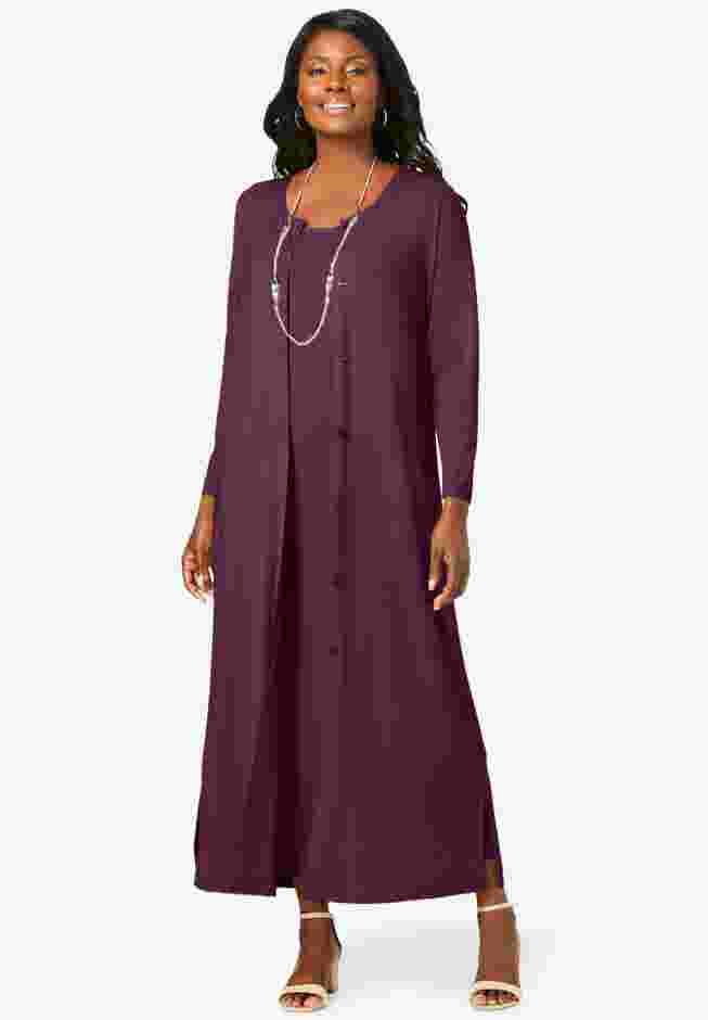 2-Piece Stretch Knit Duster Set image number 0