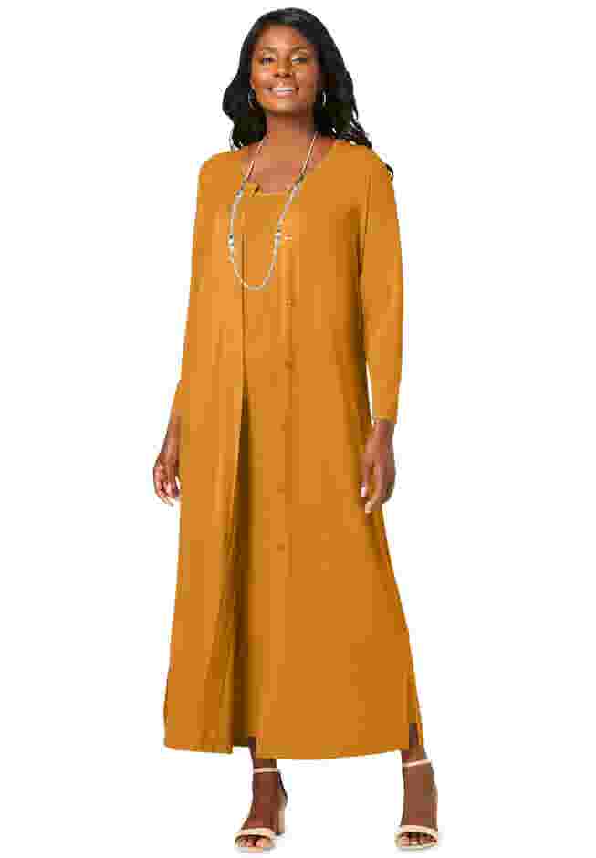 2-Piece Stretch Knit Duster Set image number 0