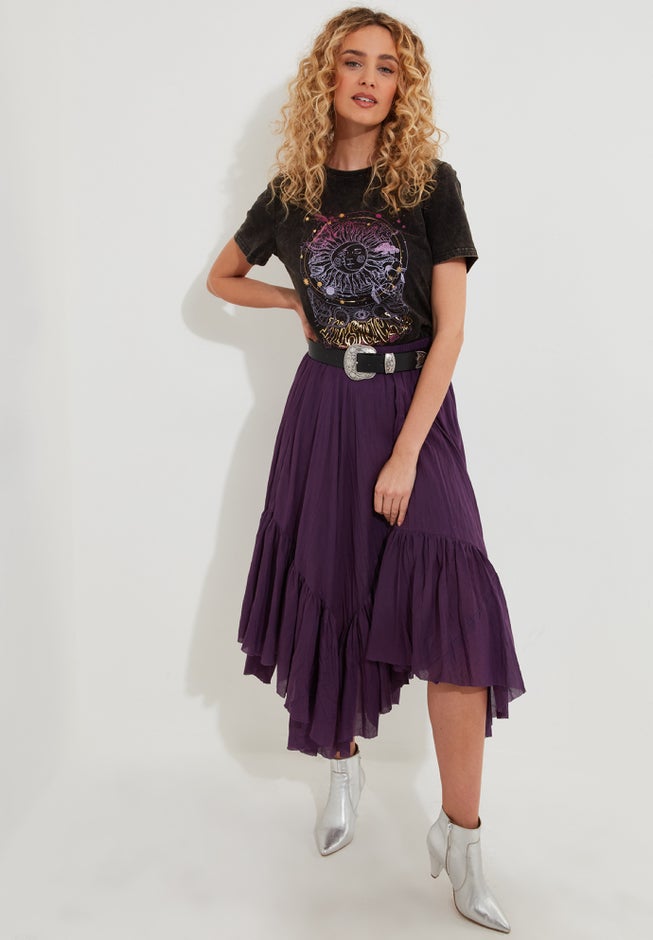 Handkerchief Hem Crinkle Midi Skirt image number null