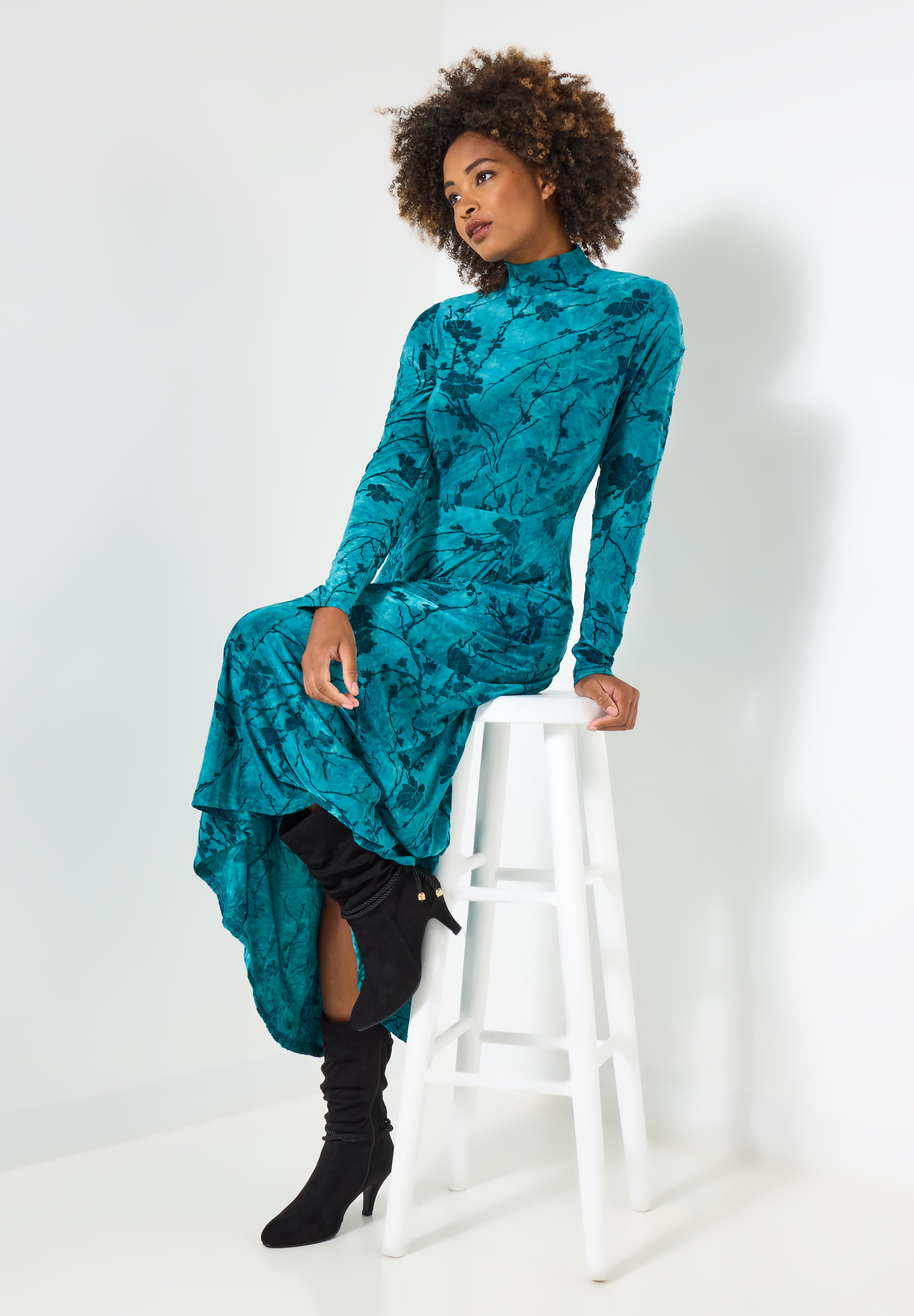 Mockneck Burnout Midi Dress image number 1