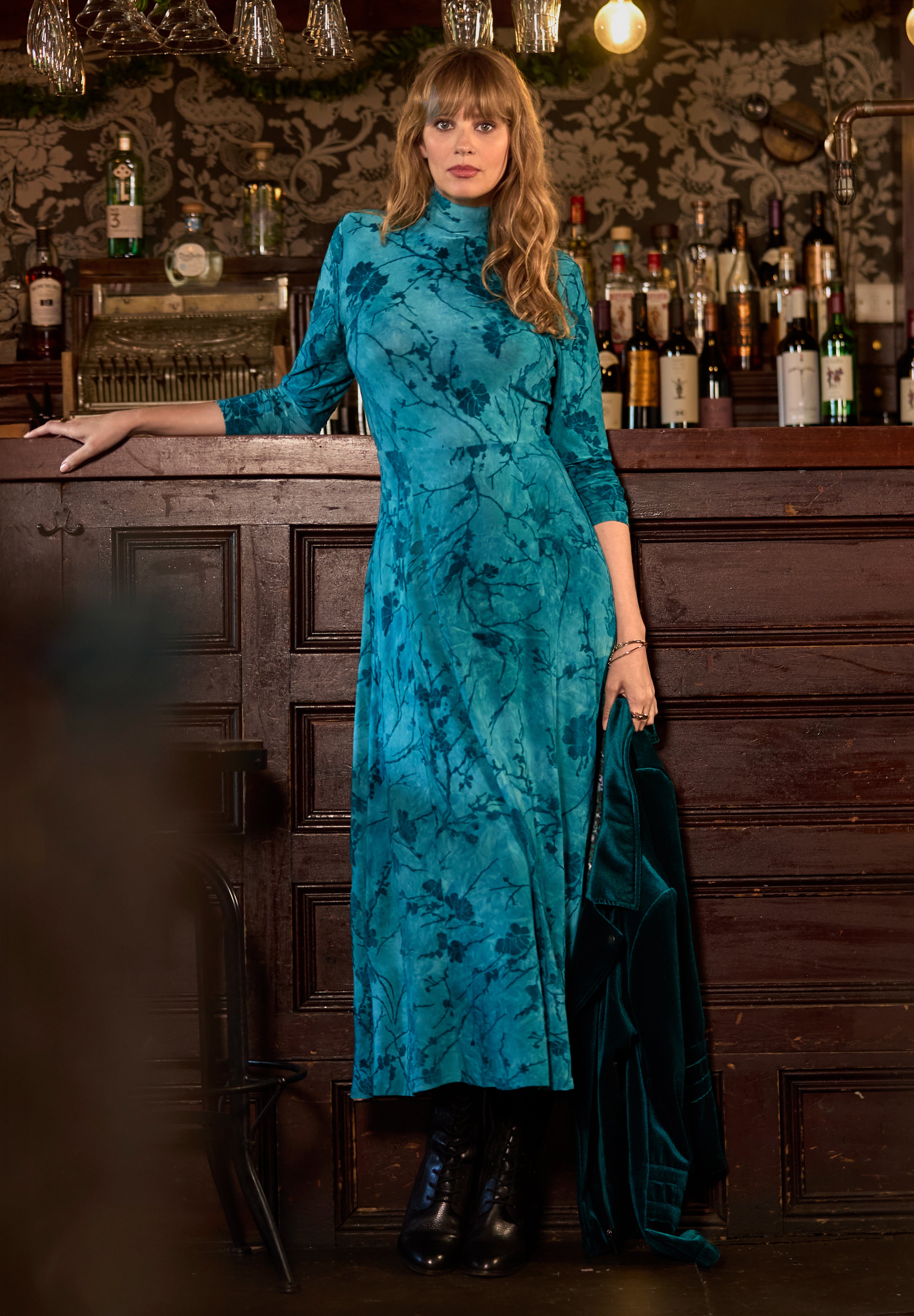 Mockneck Burnout Midi Dress image number 0