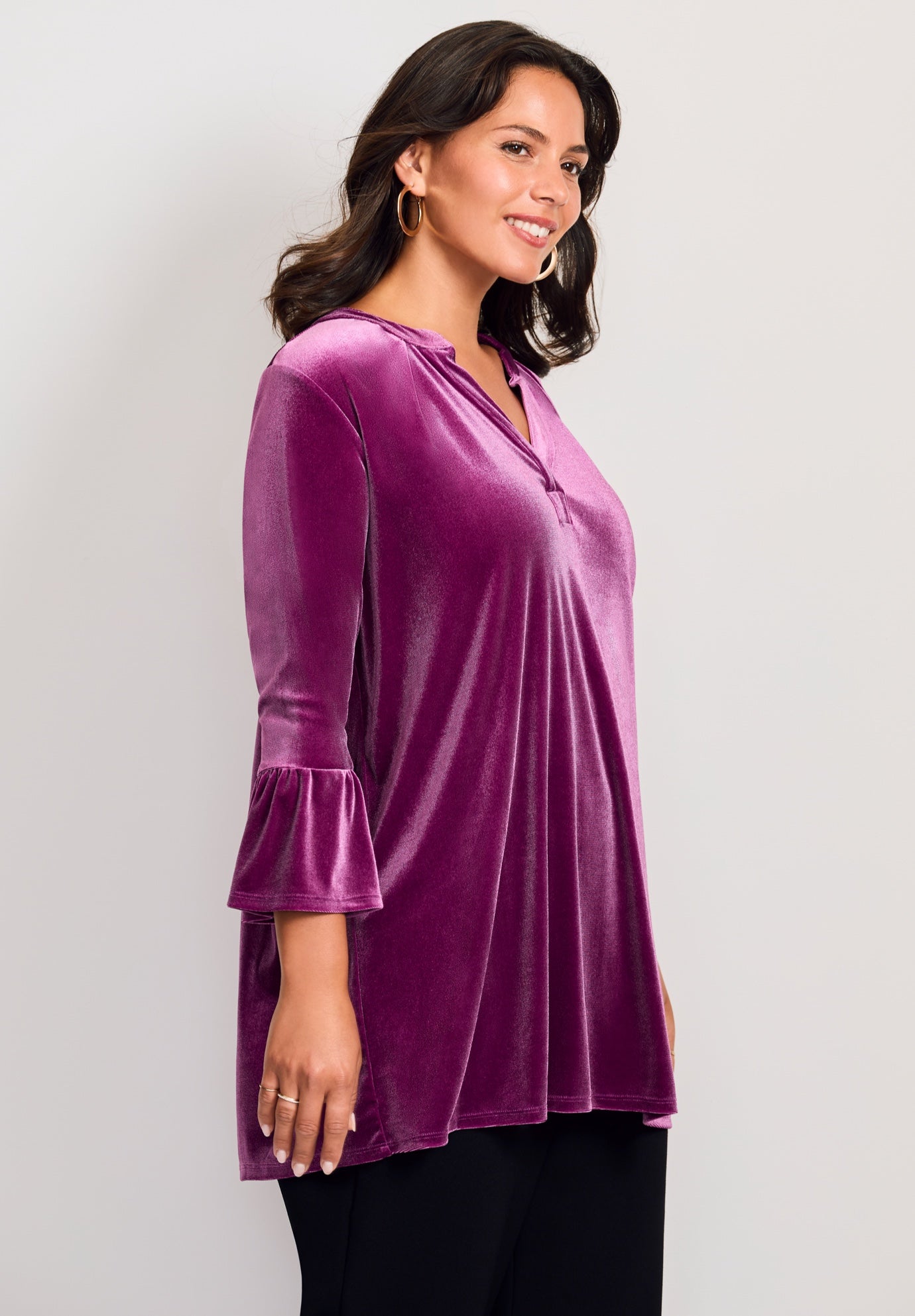 Split Neck Bell Sleeve Top image number 2