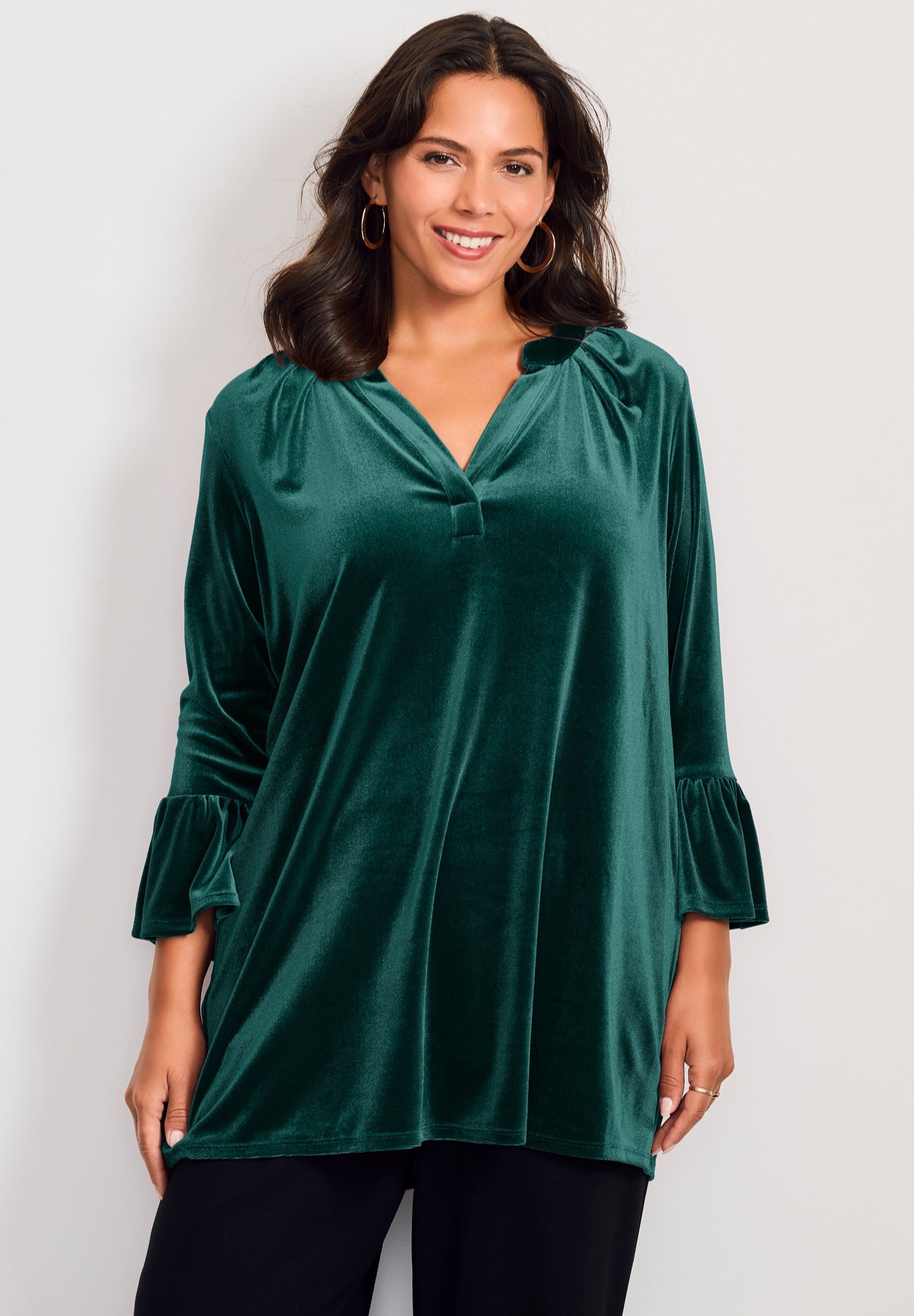 Split Neck Bell Sleeve Top image number 0