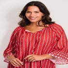 Bell Sleeve Keyhole Tie Blouse image number null