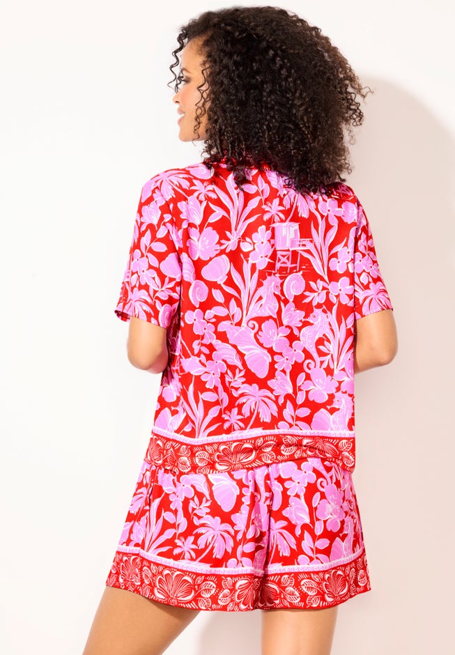  Cropped Button-Front Beach Cover Up Shirt image number 1