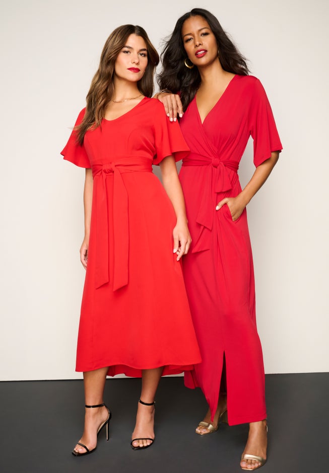Plus Size Flutter Sleeve V-Neck Fit and Flare Bi-stretch Maxi Dress image number 6
