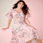 Plus Size Flutter Sleeve V-Neck Fit and Flare Bi-stretch Maxi Dress image number null