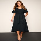 Plus Size Flutter Sleeve V-Neck Fit and Flare Bi-stretch Maxi Dress image number null