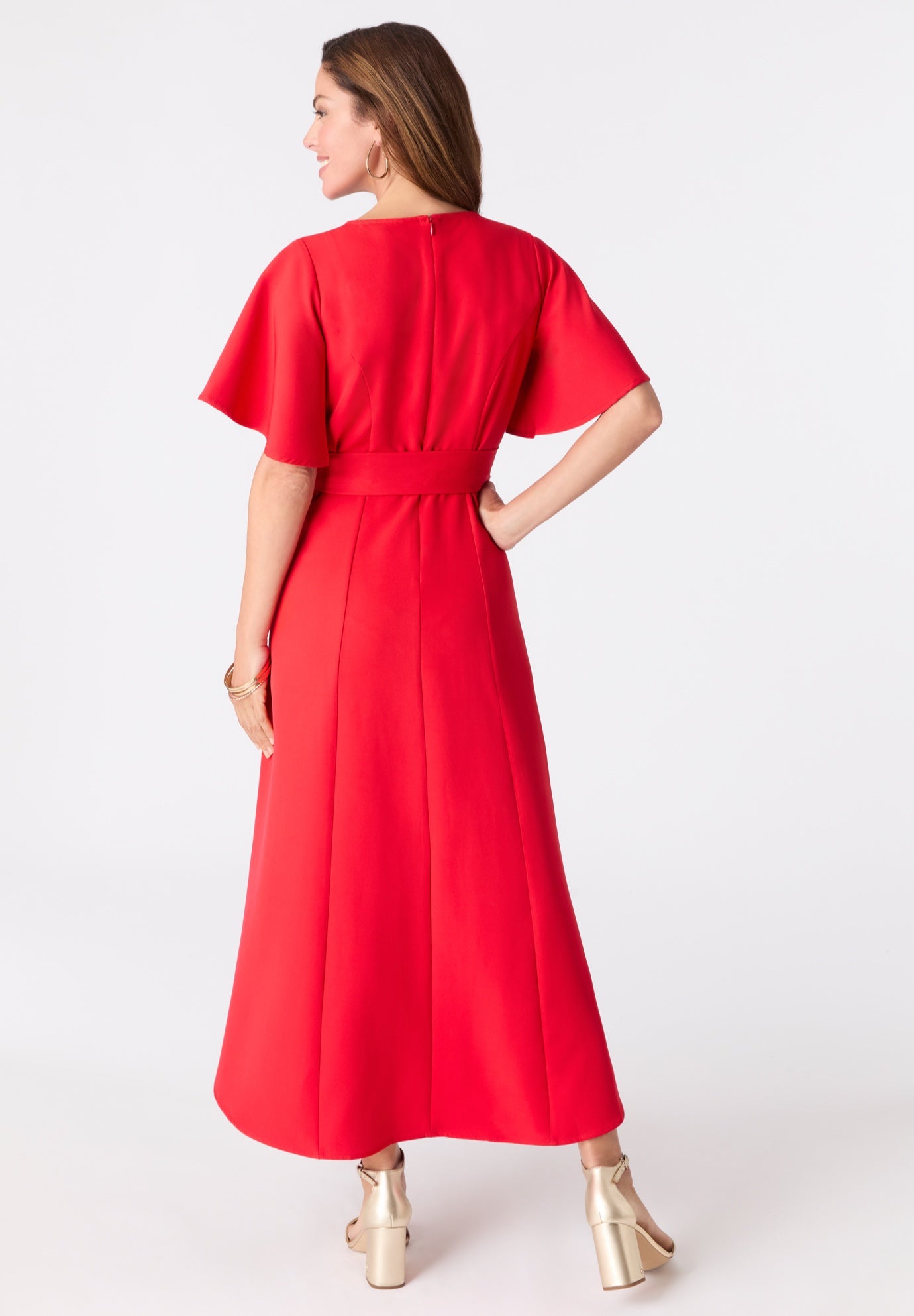 Plus Size Flutter Sleeve V-Neck Fit and Flare Bi-stretch Maxi Dress image number 1