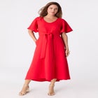 Plus Size Flutter Sleeve V-Neck Fit and Flare Bi-stretch Maxi Dress image number null