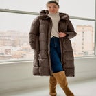 Long Belted Puffer with Hood image number null