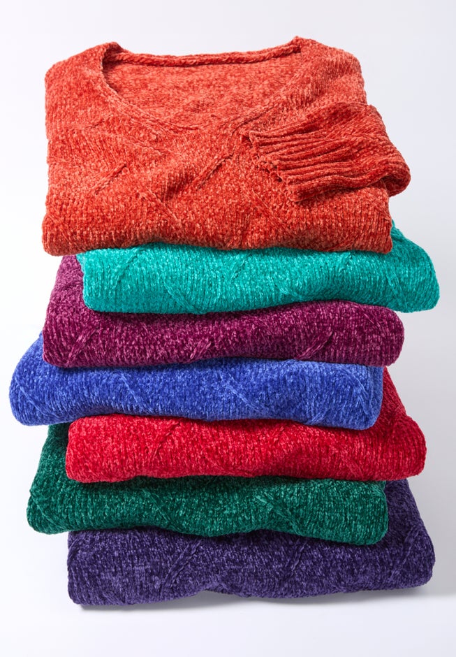 Chenille Pointelle V-Neck Pullover image number 2