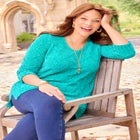 Chenille Pointelle V-Neck Pullover image number null