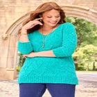 Chenille Pointelle V-Neck Pullover image number null