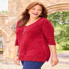 Chenille Pointelle V-Neck Pullover image number 0