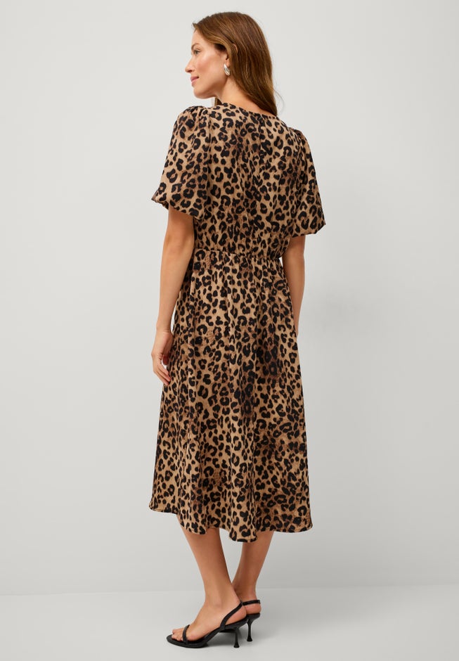 Blouson Sleeve Fit and Flare Dress image number 1