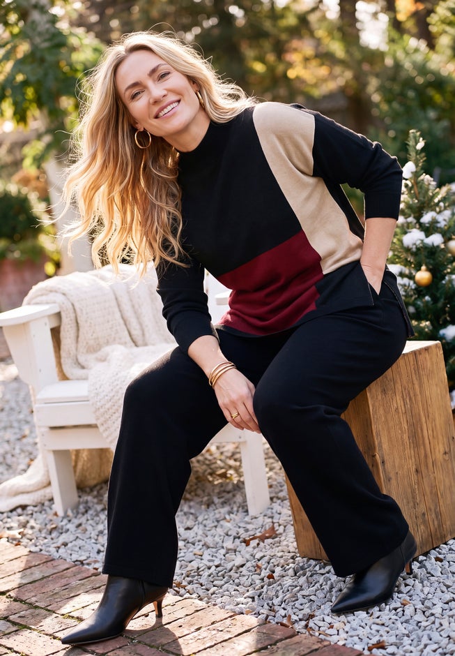 Mock Neck Colorblock Sweater image number 1