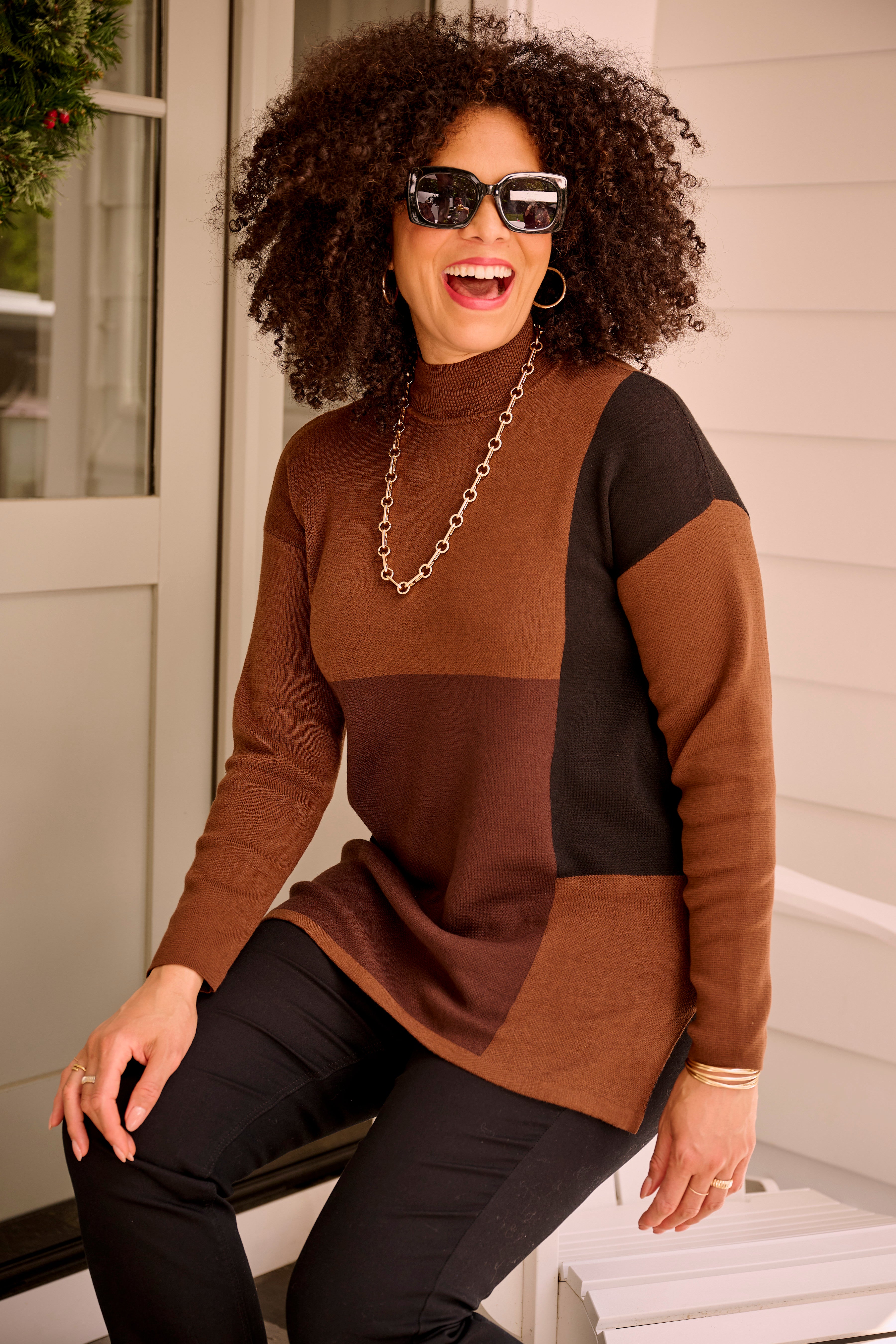 Mock Neck Colorblock Sweater image number 1