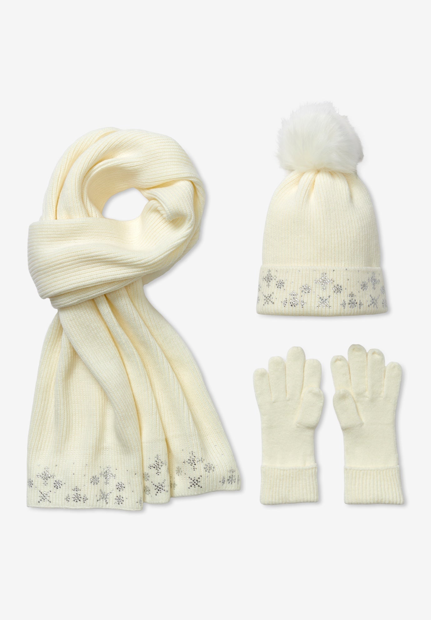 3 Piece Embellished Hat, Scarf And Gloves Set image number 1