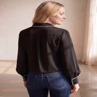 Cropped Oversized Blouson Sleeve Button Front Blouse image number 1