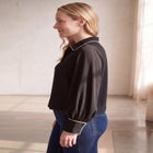 Cropped Oversized Blouson Sleeve Button Front Blouse image number 2