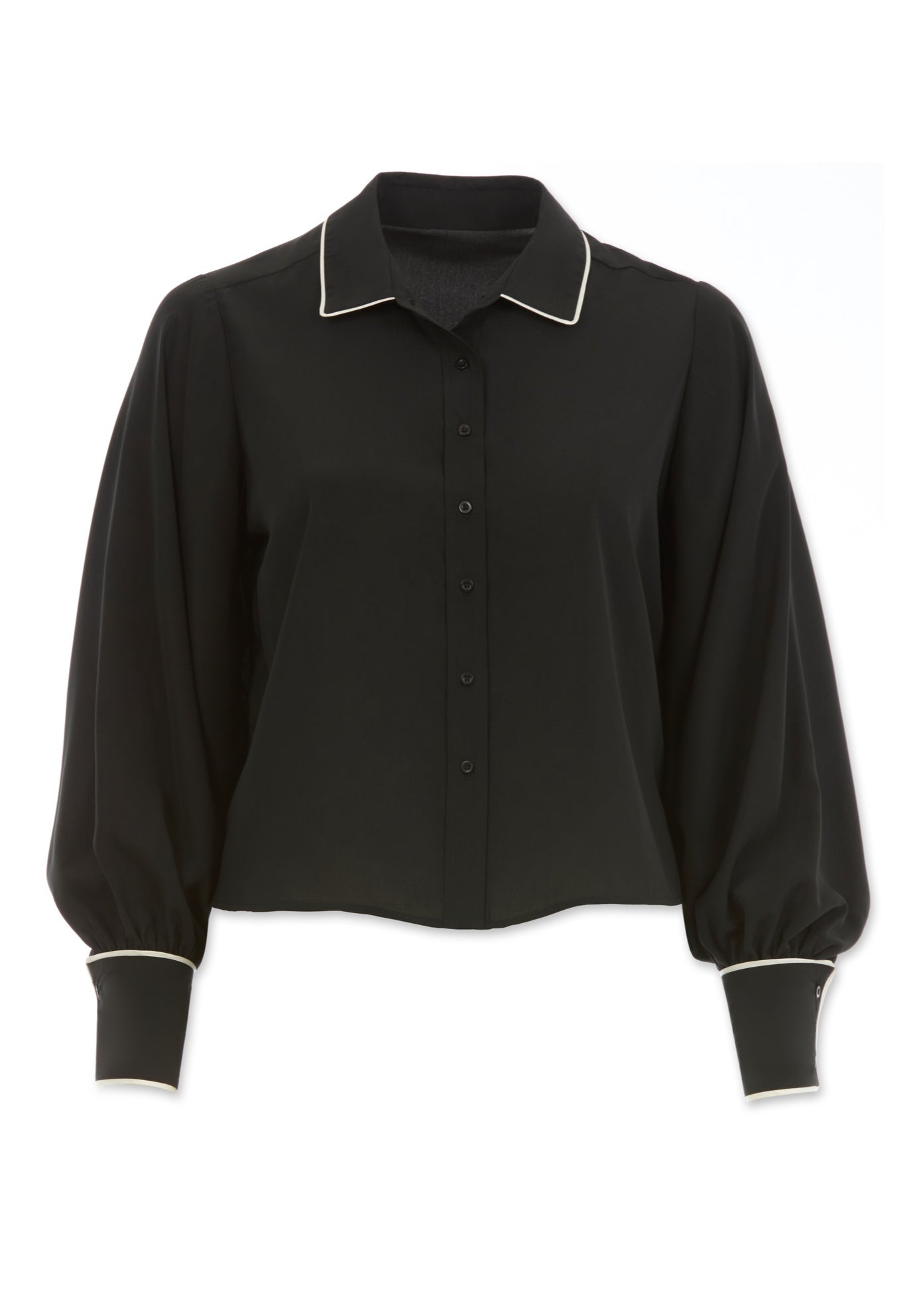 Cropped Oversized Blouson Sleeve Button Front Blouse image number 3