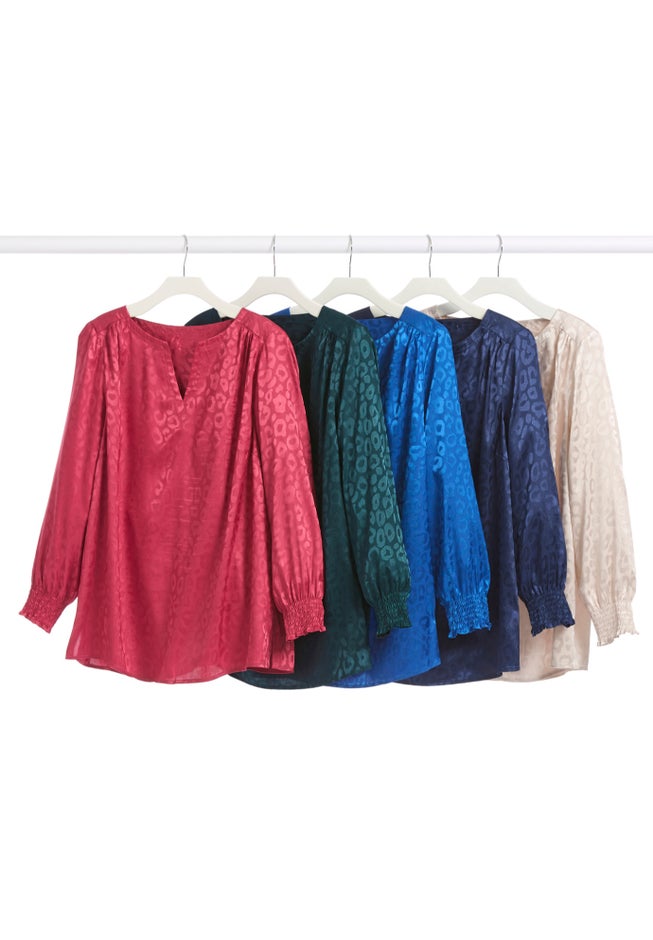 Satin Jacquard Peasant Blouse image number 1