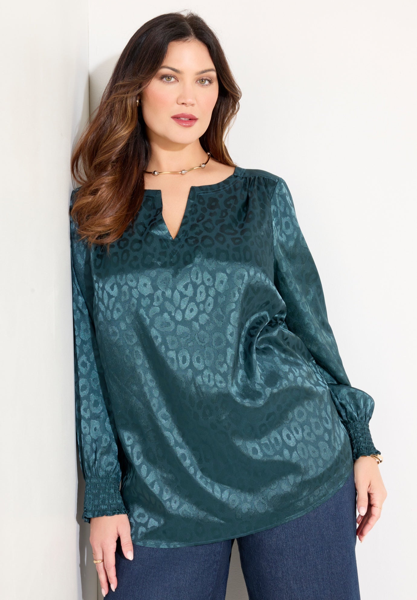 Satin Jacquard Peasant Blouse image number 0