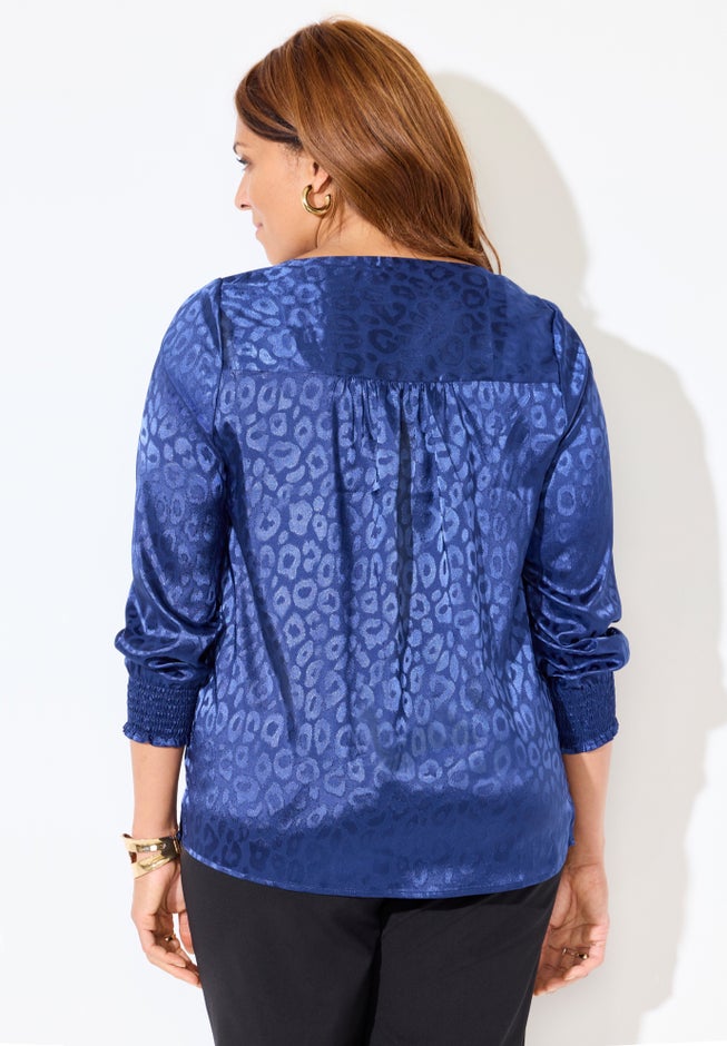 Satin Jacquard Peasant Blouse image number 1
