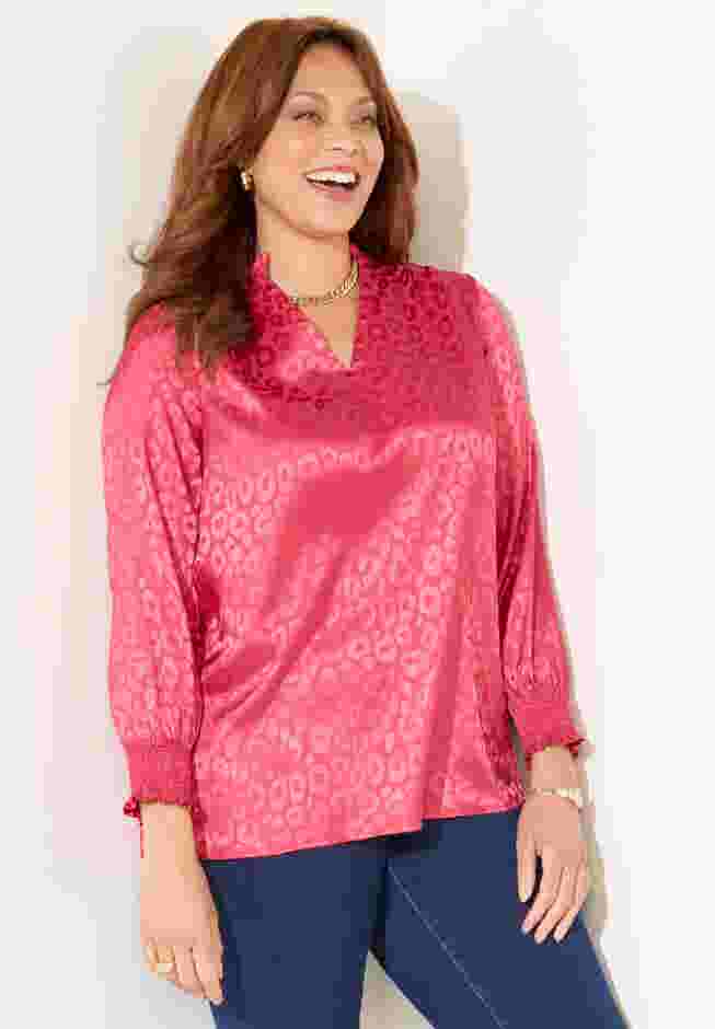 Satin Jacquard Peasant Blouse image number 0