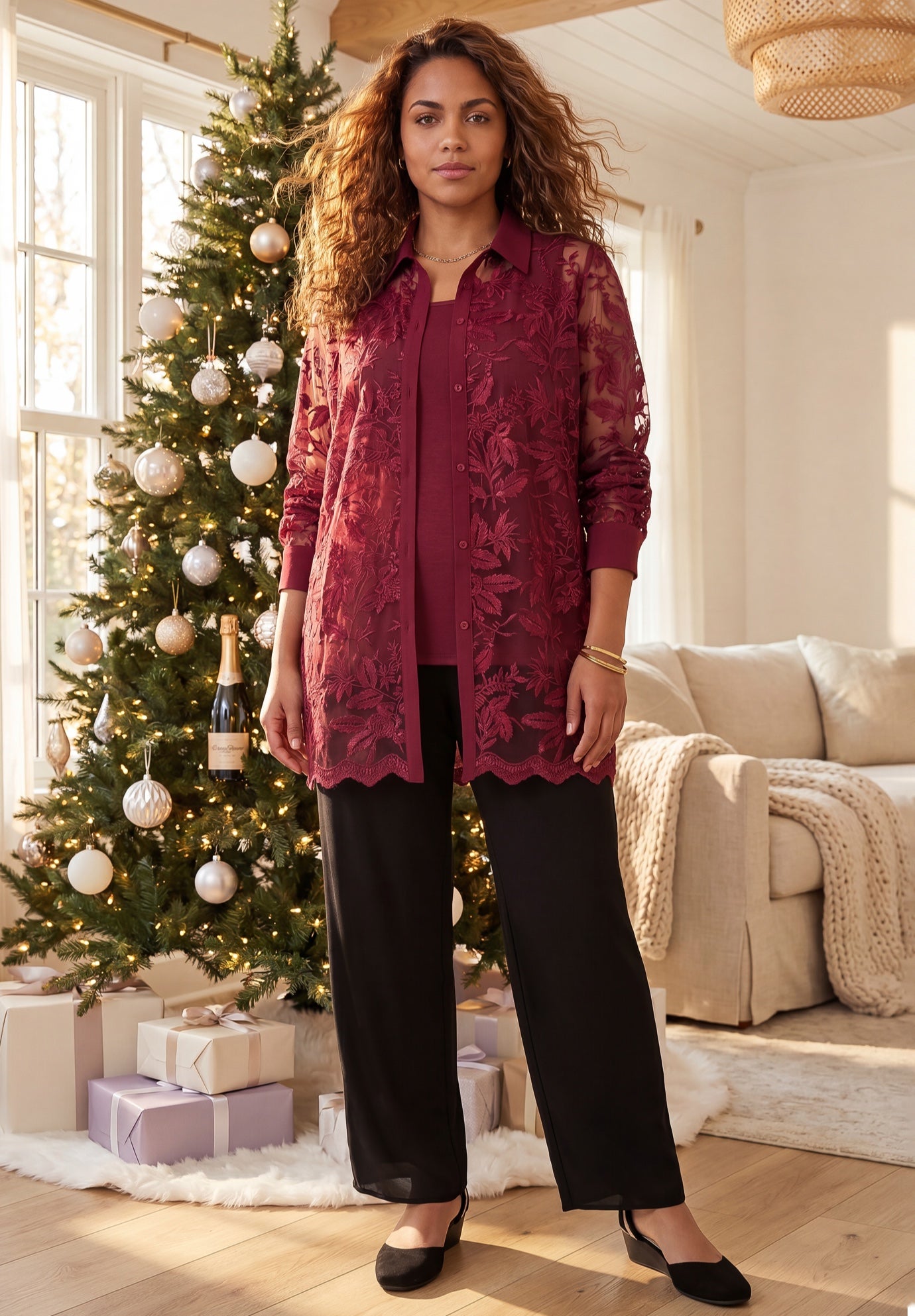 Meredith Satin Mesh Top image number 0