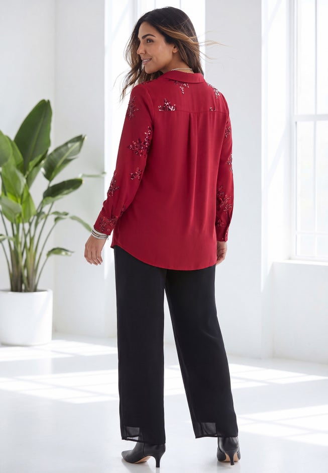 Selena Sequin Buttonfront Blouse image number 1