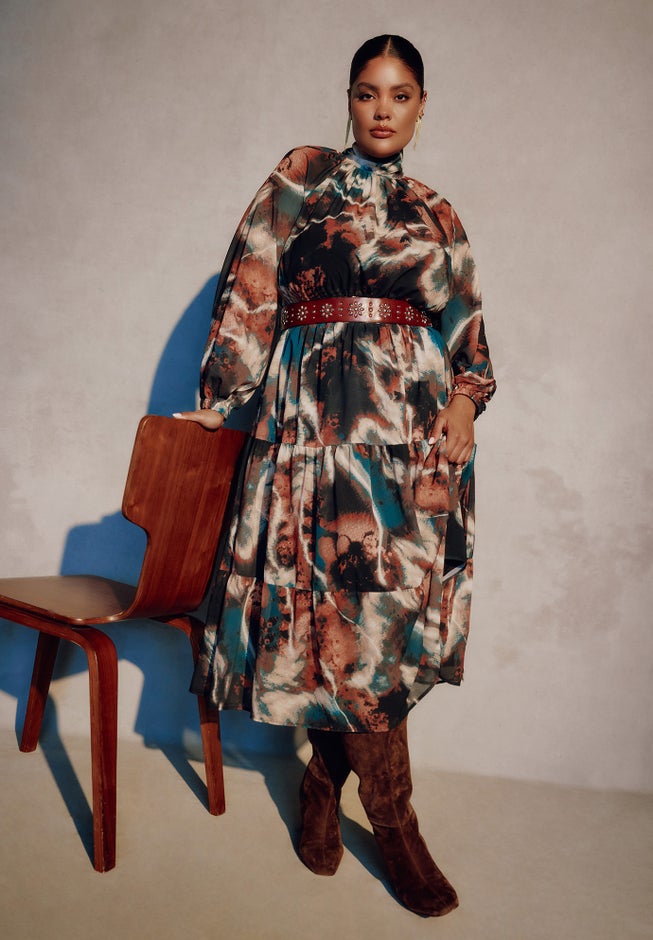 Mock-Neck Chiffon Midi Dress image number 0