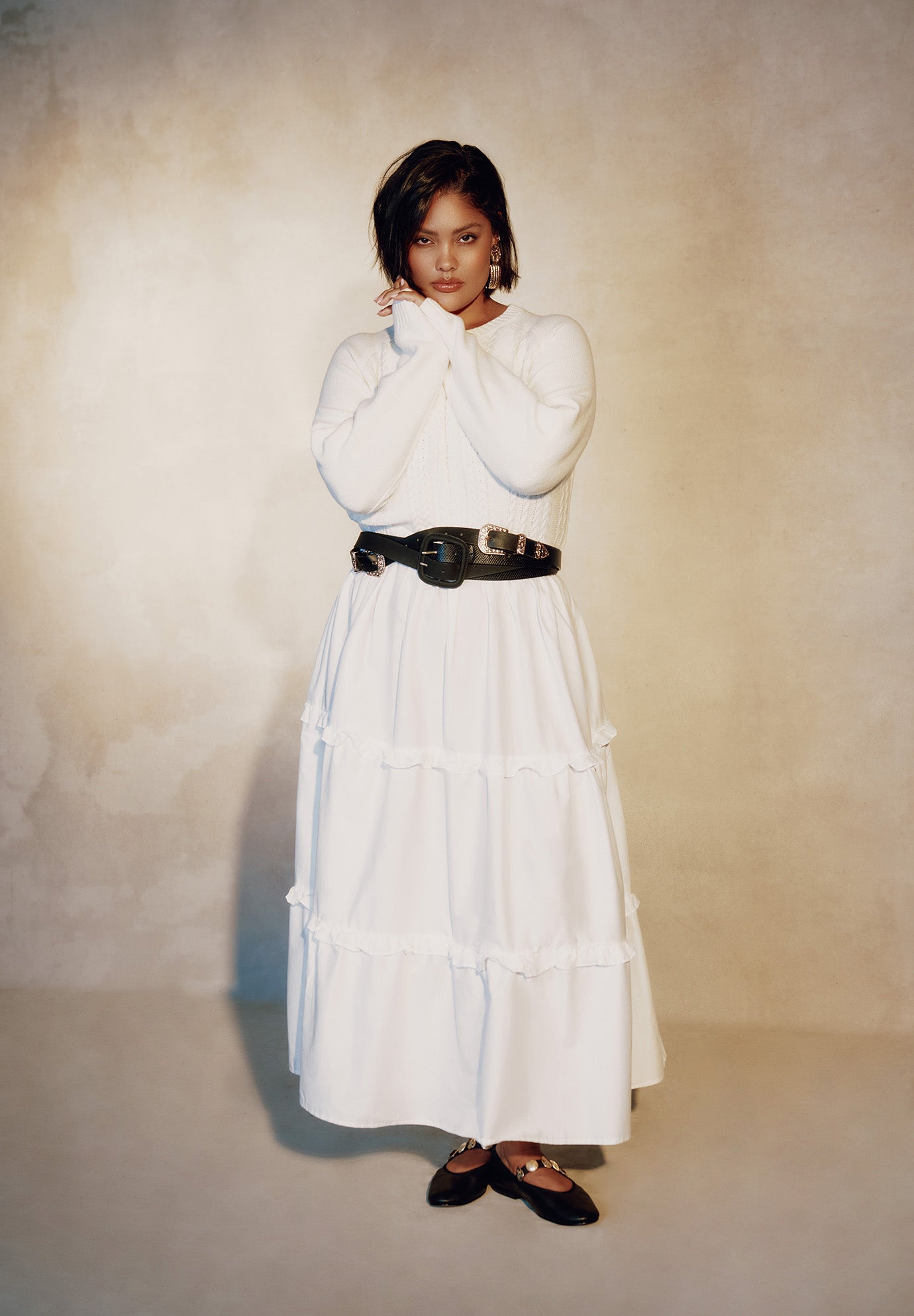 Tiered Mixed-Media Maxi Dress image number 0